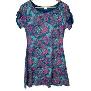 title nine tech athena pullover dress short sleeve size S  blue green red floral